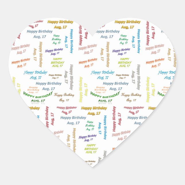 Cœur Août, 17 Anniversaire Sticker (Devant)