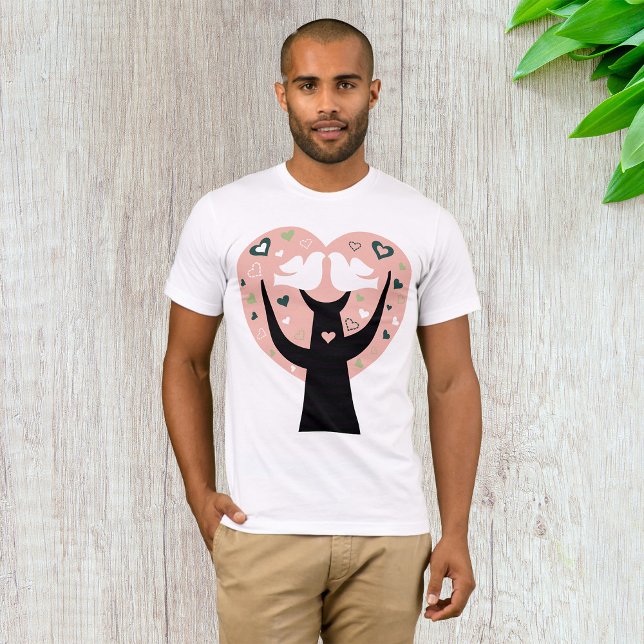 Coeur Arbre Avec Deux Oiseaux Mens T-Shirt (Créateur téléchargé)