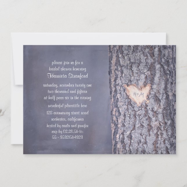 coeur arbre rustique pays nuptiale invitation (Devant)