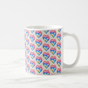 Cœur arc-en-ciel avec gouttes, tasse d'art contemp