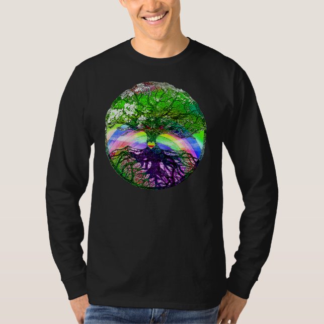 Coeur, arc-en-ciel et arbre de T-shirt de la vie (Devant)