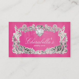 Coeur argenté rose floral de carte de visite de