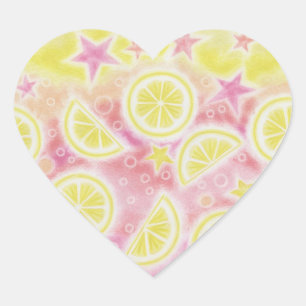 Coeur autocollant citron rose
