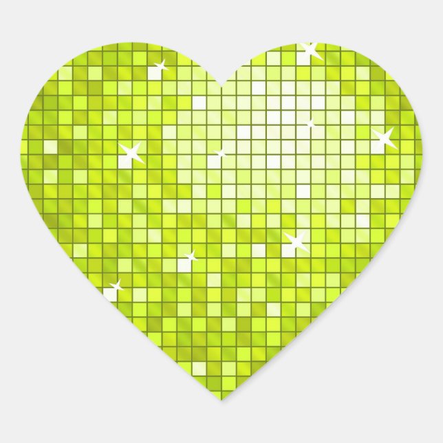 Coeur autocollant Disco Carreaux Lime (Devant)