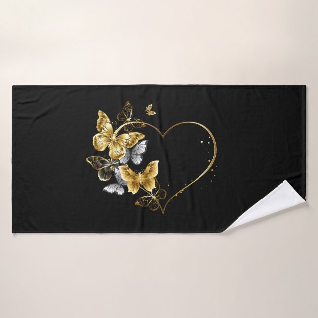 Coeur aux papillons d'or (Serviette de bain)