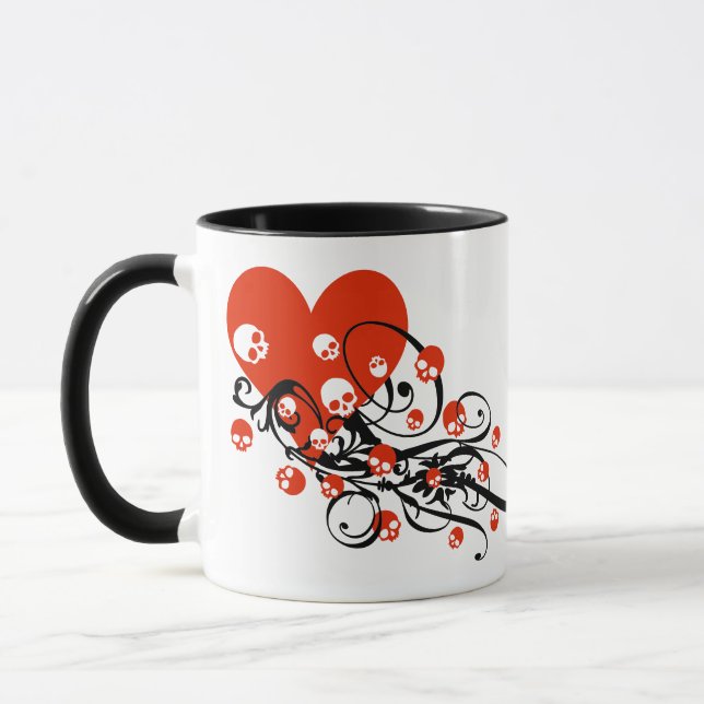 Coeur avec des crânes et des perruques Mug (Gauche)