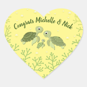 Cœur Baby shower de tortue de mer Sticker de coeur jaun