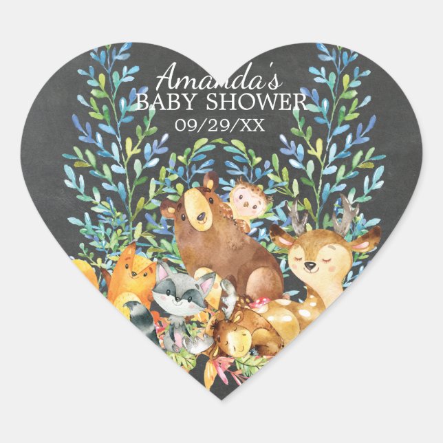 Cœur Baby shower en bois Chalkboard Favoriser Sticker (Devant)