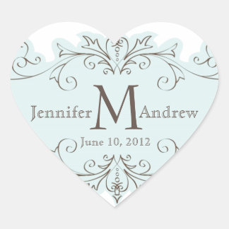 Cœur Balayage bleu Monogramme Mariage Favoriser Sticker