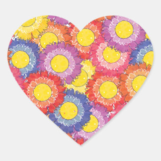 Cœur Beau Sticker en forme de coeur en fleurs - Multi