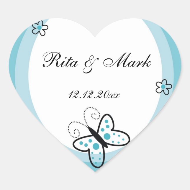 Cœur Beurre Coeur Mariage Faveur Sticker : Bleu (Devant)