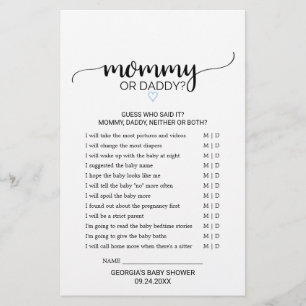 Coeur bleu Black Calligraphy Mommy or Daddy Game