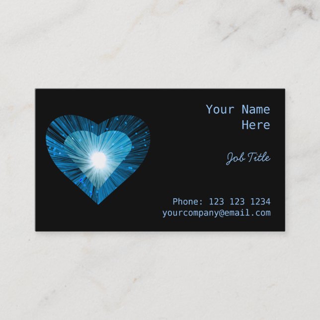 Coeur bleu "coeur" carte de visite noir (Devant)