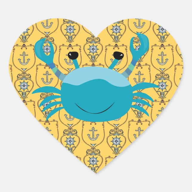 Cœur Bleu crabe sur Sticker Coeur Ancre Nautique (Devant)