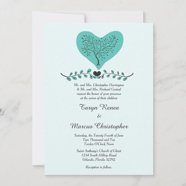 Coeur bleu et arbre 5x7 Faire-part de mariage (Devant)