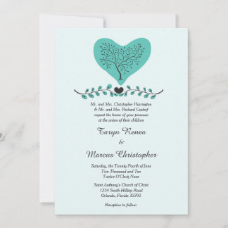 Coeur bleu et arbre 5x7 Faire-part de mariage