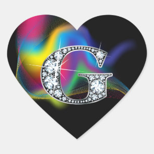 Cœur Bling de diamant "G" sur Sticker de coeur arc-en-c