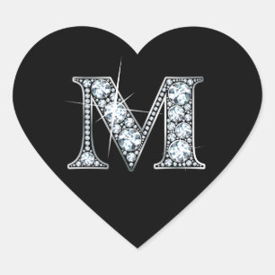 Cœur Bling diamant "M" sur Sticker Coeur Noir