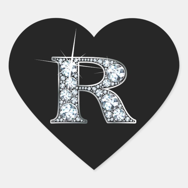 Cœur Bling diamant "R" sur Sticker Coeur Noir (Devant)