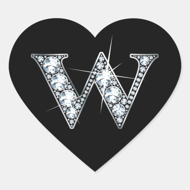 Cœur Bling diamant "W" sur Sticker Coeur Noir (Devant)