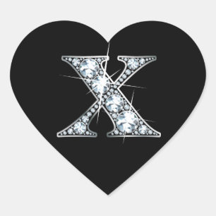 Cœur Bling en diamant "X" sur Sticker Coeur Noir