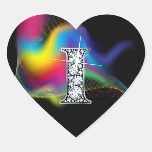 Cœur Bling "I" en diamant sur Sticker en arc-en-ciel
