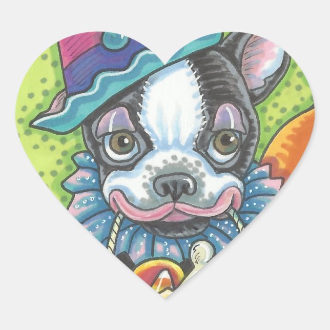 Cœur BOSTON TERRIER HALLOWEEN CLOWN STICKER SHEET Heart (Devant)