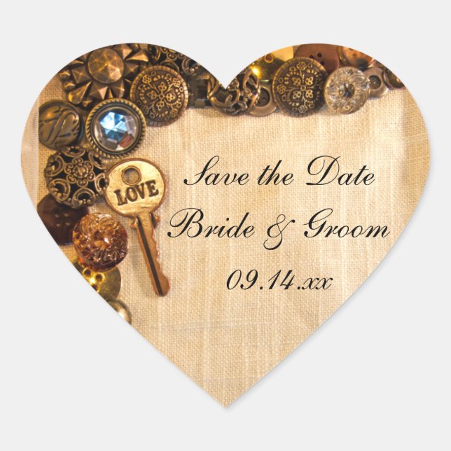 Cœur Boutons rustiques Mariage Enregistrer le sticker d (Devant)