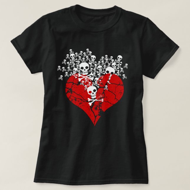 Coeur brisé avec crâne T-shirt (Design devant)