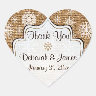 Cœur Burlap rustique, Snowflakes Wedding Favor Sticker