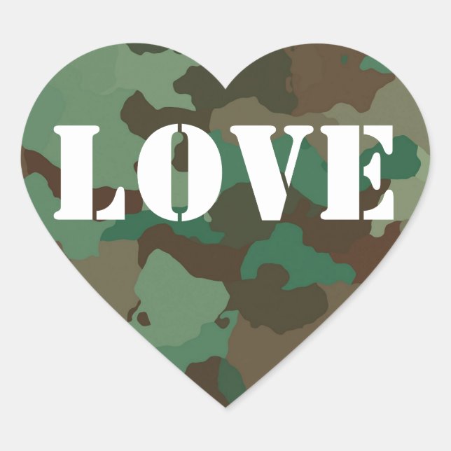 Cœur Camouflage vert Amour Mariage Favor Sticker (Devant)