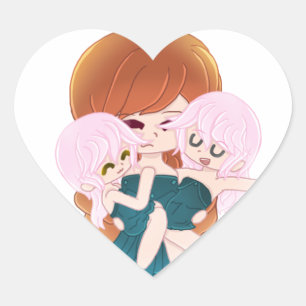 Cœur Caricature Mère Avec Son Sticker Twins