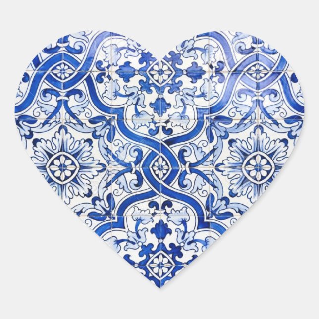 Cœur Carrelage bleu Portugais Azulejo Sticker Coeur (Devant)