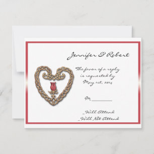 Coeur celtique avec carte de réponse Rose rouge
