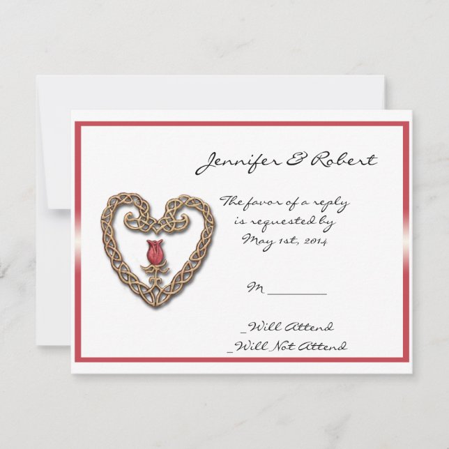 Coeur celtique avec carte de réponse Rose rouge (Devant)
