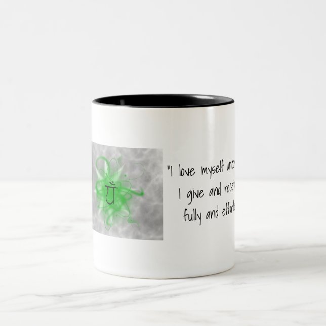 Coeur Chakra Tasse à café avec affirmations (Centre)