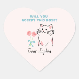 Cœur Chat rose adorable & Sticker Coeur Rose