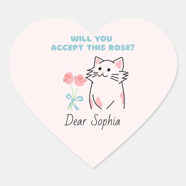 Cœur Chat rose adorable & Sticker Coeur Rose (Devant)