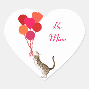 Cœur Chat Valentine avec Ballons Coeur Sticker de vacan