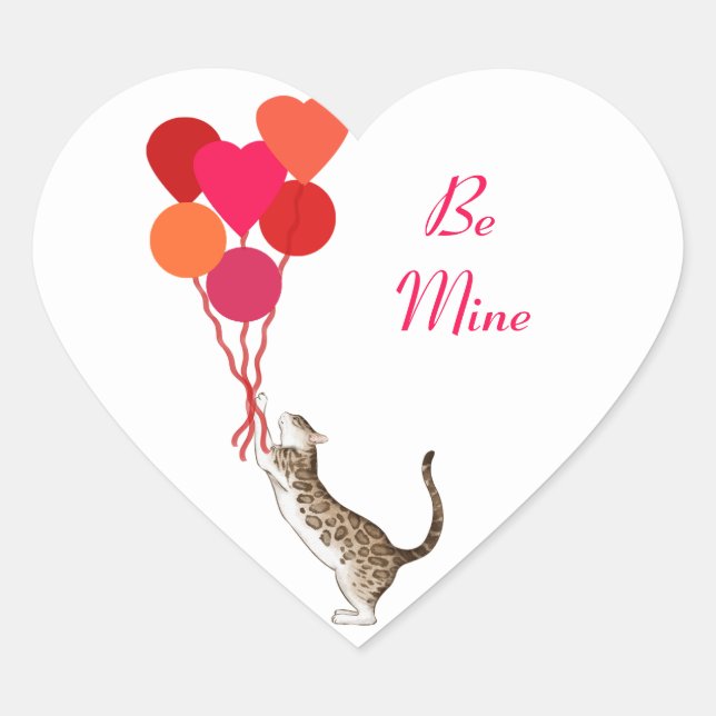 Cœur Chat Valentine avec Ballons Coeur Sticker de vacan (Devant)