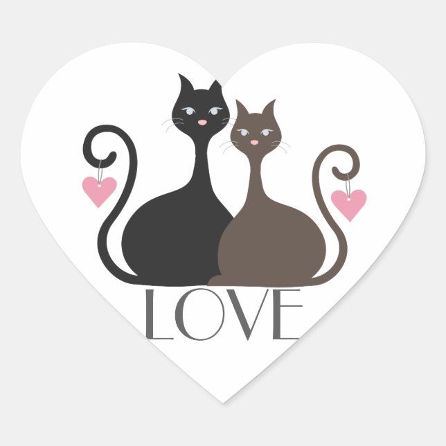 Cœur Chats d'amour Personnalisé "Amour" Sticker Coeur (Devant)