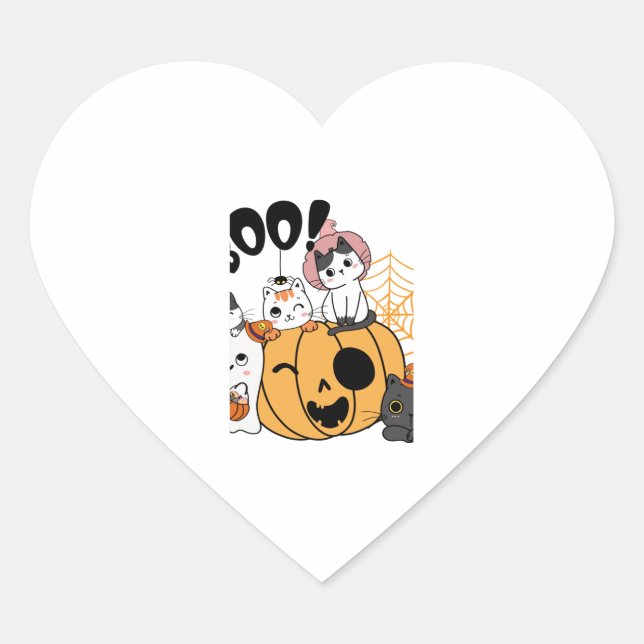 Cœur Chats S'Amusant Sur Sticker Halloween (Devant)