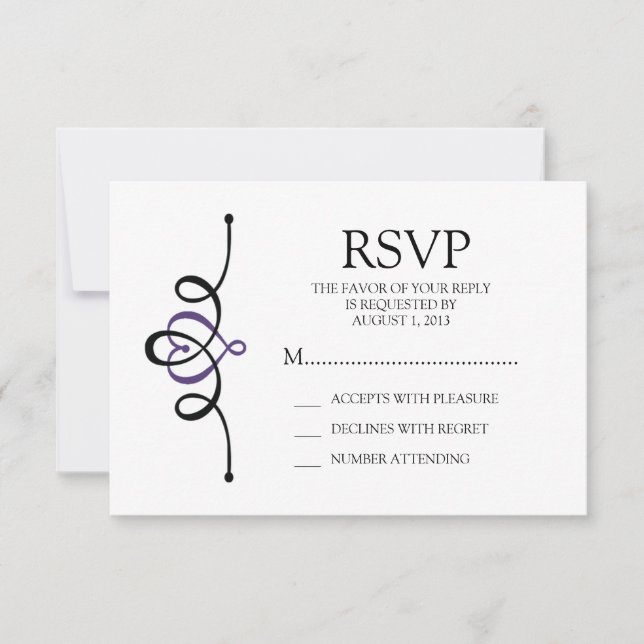 Coeur classique violet mariage traditionnel RSVP (Devant)