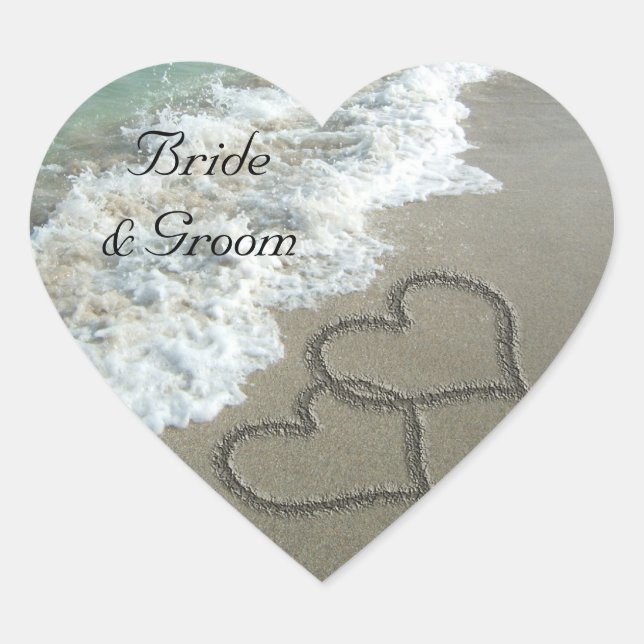 Cœur Coeurs de sable sur l'enveloppe de plage Sticker d (Devant)