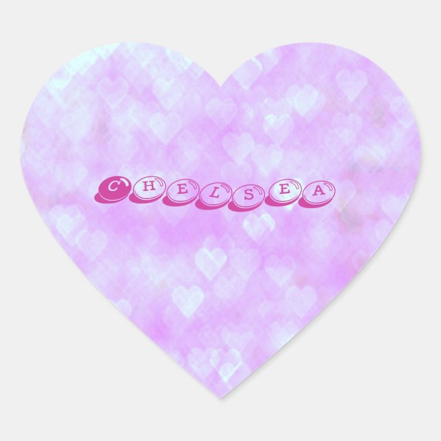 Cœur Coeurs roses - Sticker de nom personnalisable (Devant)