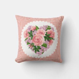 Coeur coussin des roses roses roses et fleurs lila