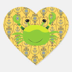 Cœur Crabe vert sur Sticker Coeur Ancre Nautique
