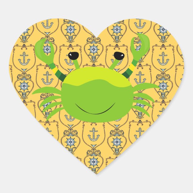 Cœur Crabe vert sur Sticker Coeur Ancre Nautique (Devant)