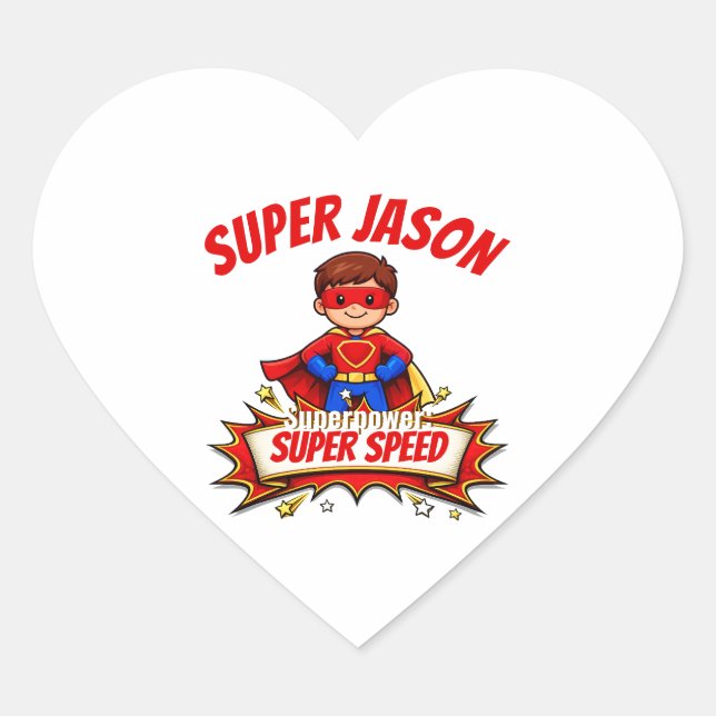 Cœur Custom Kids Superhero Name & Superpower Sticker (Devant)
