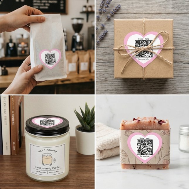 Cœur Custom QR Code Pink Heart Shaped Sticker (Custom QR Code Pink Heart Shaped Sticker)